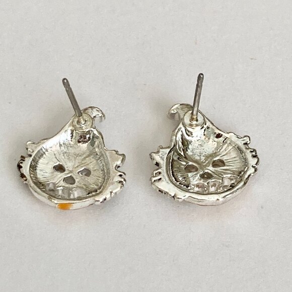 Vintage Jack O Lantern Pumpkin Post Stud Earrings Orange Halloween Scarecrow - Picture 8 of 10